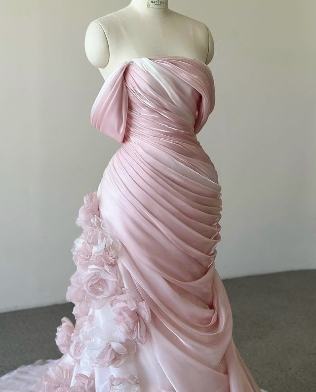 Pink Long Floral Prom Dresses Evening Party Dress cg25451