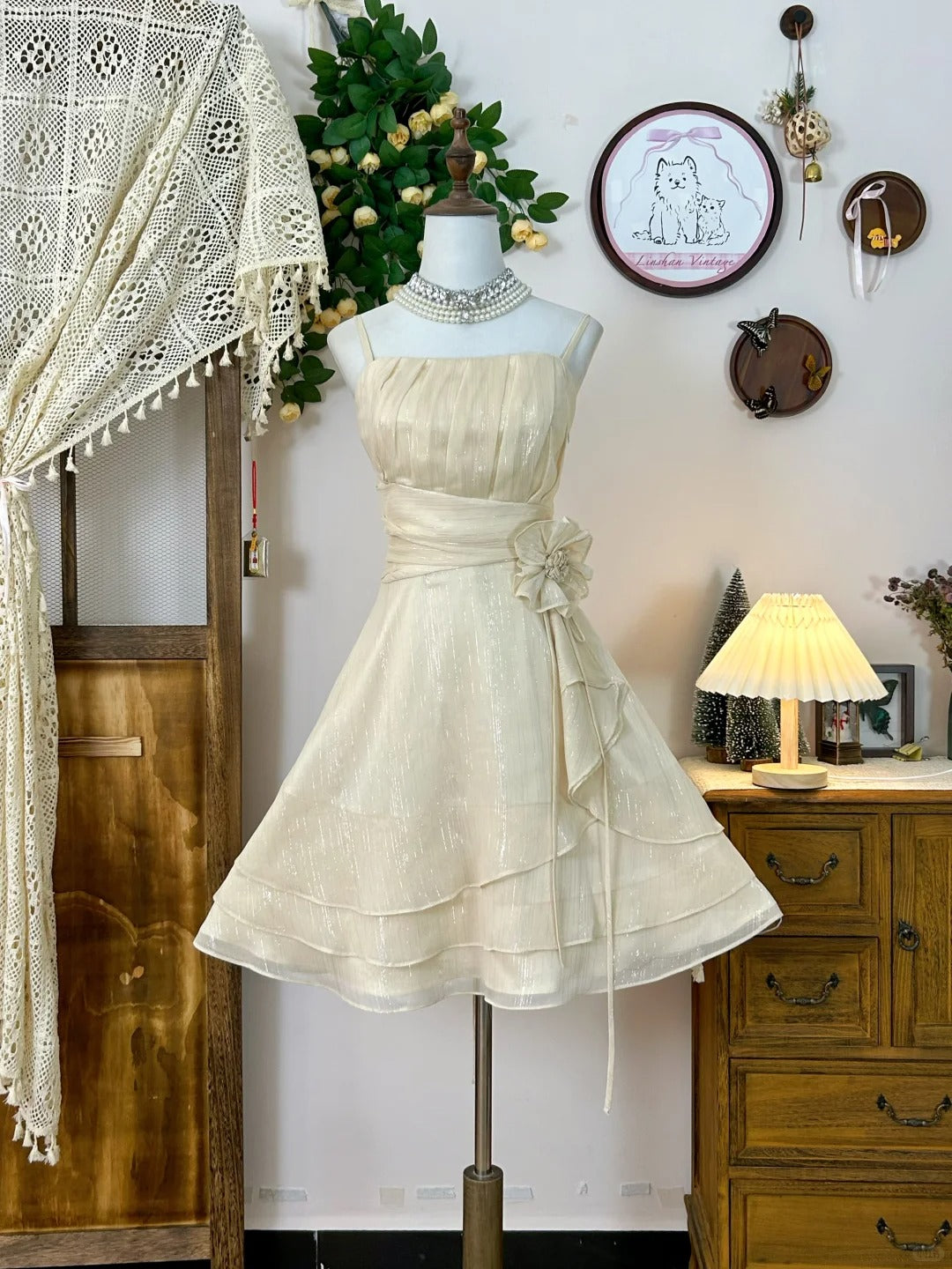 A Line Champagne Vintage Short Party Dress Cocktail Dresses Homecoming Dress cg25801