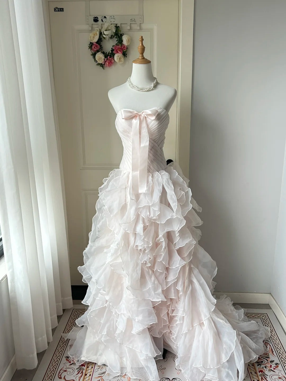 A Line Light Pink Strapless Prom Party Dresses Unique Long Evening Dress Vintage Princess Dress cg25989