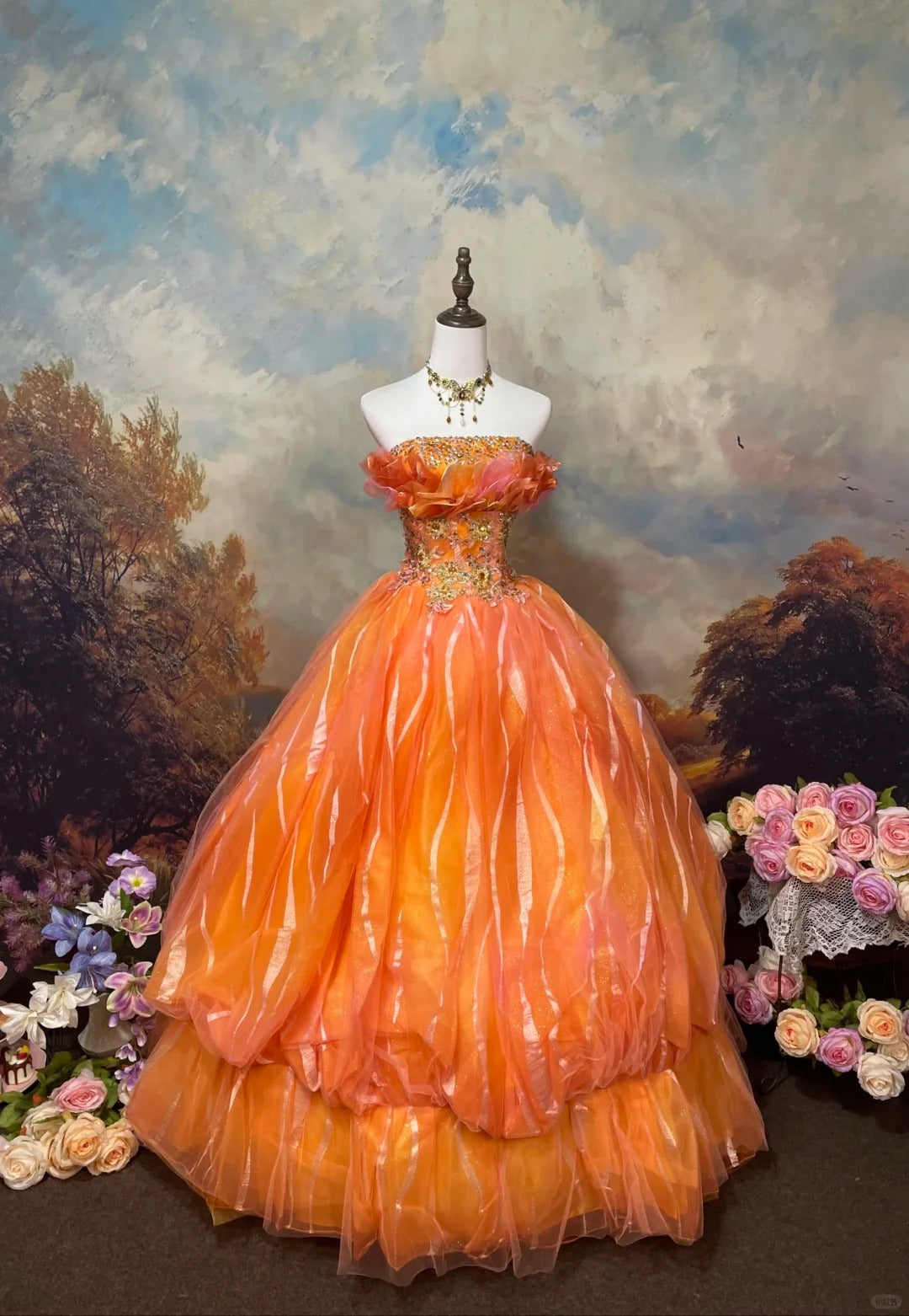 A Line Orange Strapless Ball Gown Quinceanera Dress Unique Evening Dress cg25571 A Line Orange Strapless Ball Gown Quinceanera Dress Unique Evening Dress cg25571