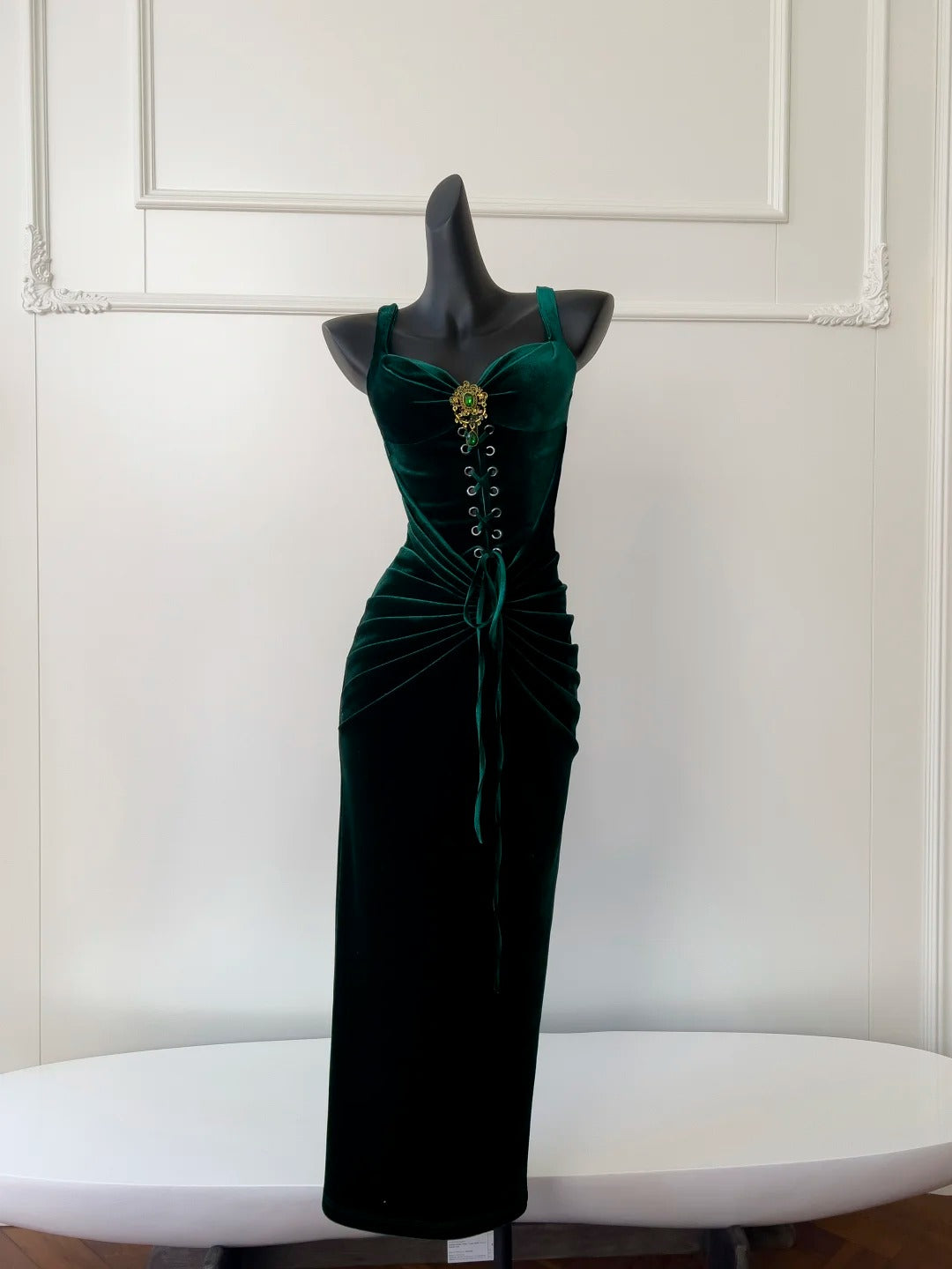 Green Velvet Vintage Evening Dresses,Sleeveless Party Gowns cg25488