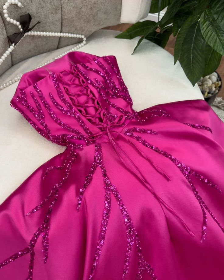 A Line Hot Pink Satin Sequin Long Party Dress Evening Dress Prom Dresses cg25679