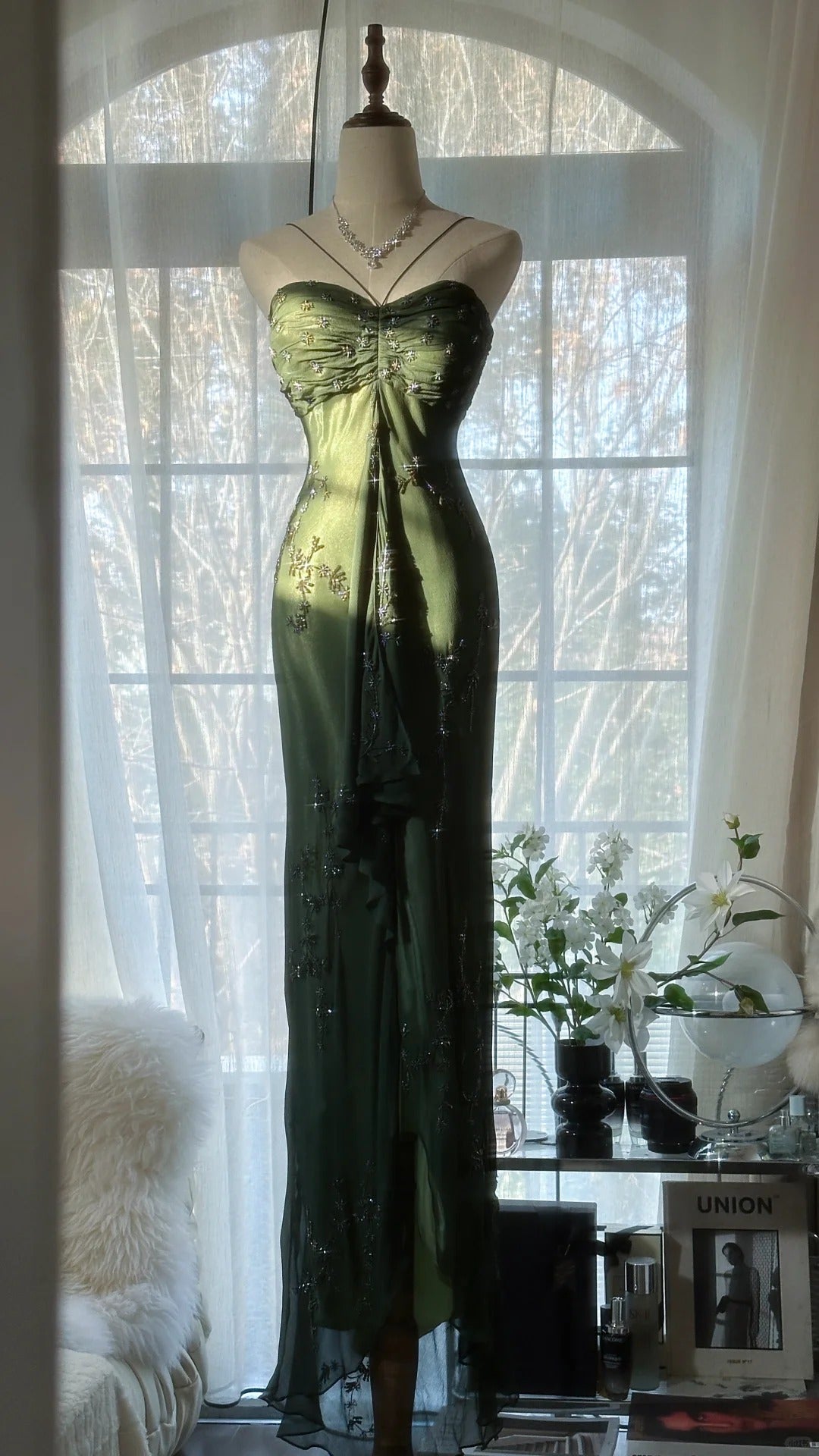 Vintage Green Evening Dresses, Sleeveless Long Party Gowns cg25513