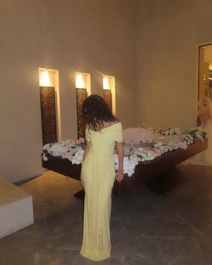 Yellow Mermaid Evening Dress Off Shoulder Prom Party Dress cg25645