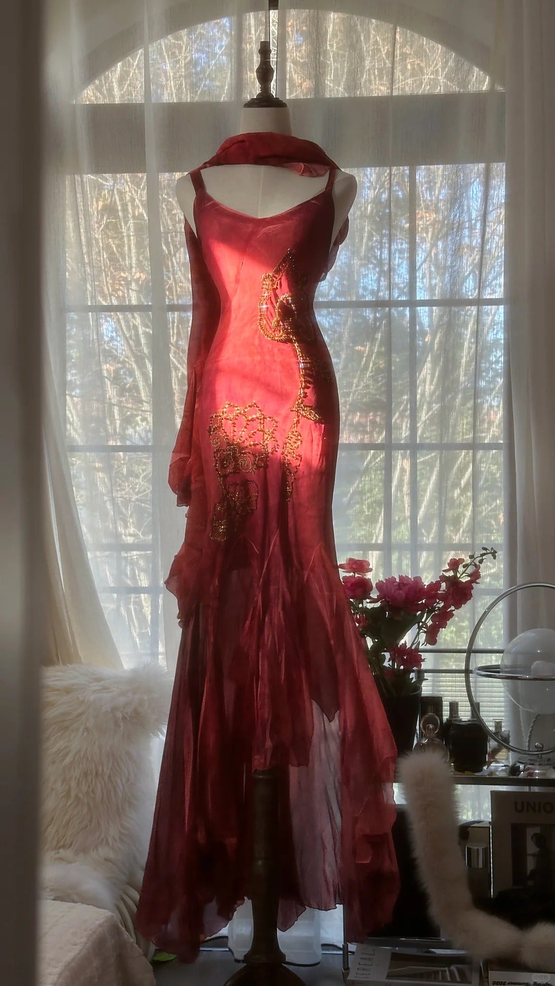Vintage Evening Dresses, Burgundy Sleeveless Long Party Gowns cg25523