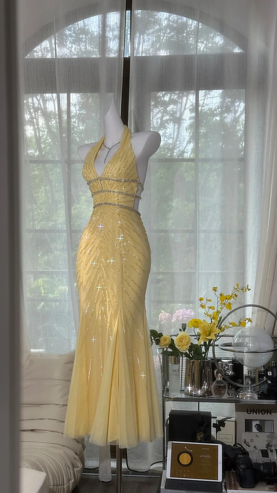 Yellow Prom Party Dresses Unique Evening Dress Vintage Princess Dress cg26031
