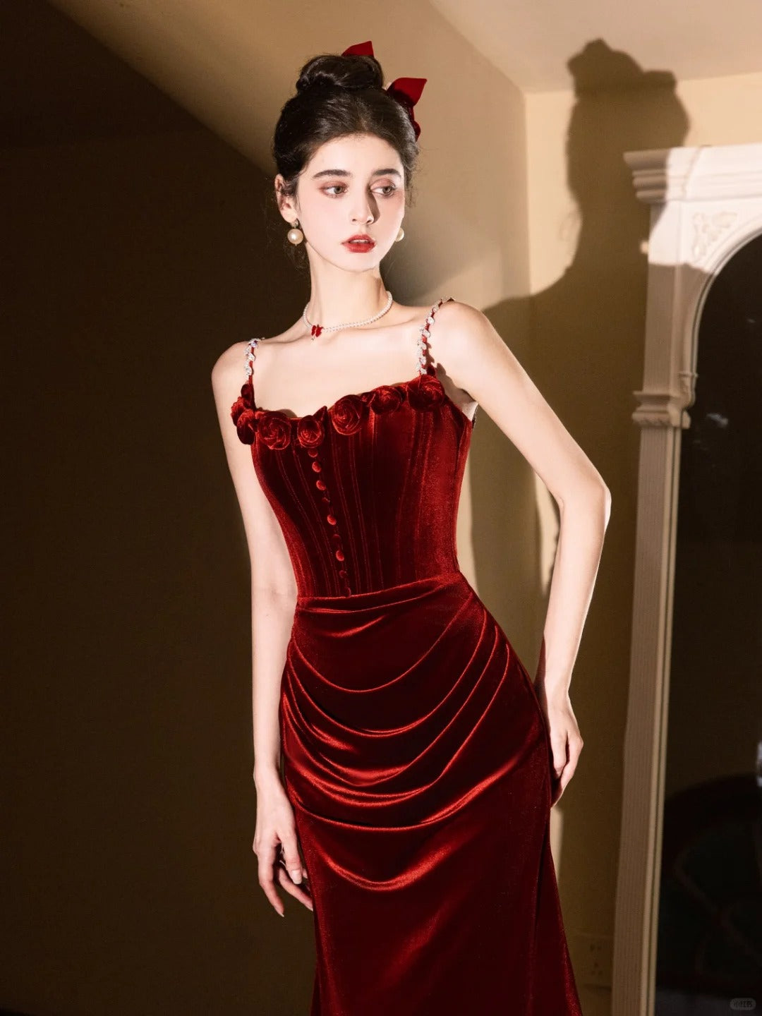 Burgundy Mermaid Velvet Vintage Evening Dresses,Sleeveless Party Gowns cg25489