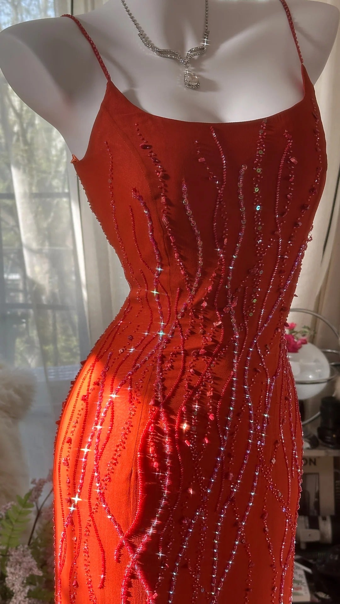 Vintage Evening Dresses, Orange Mermaid Sleeveless Long Party Gowns cg25529