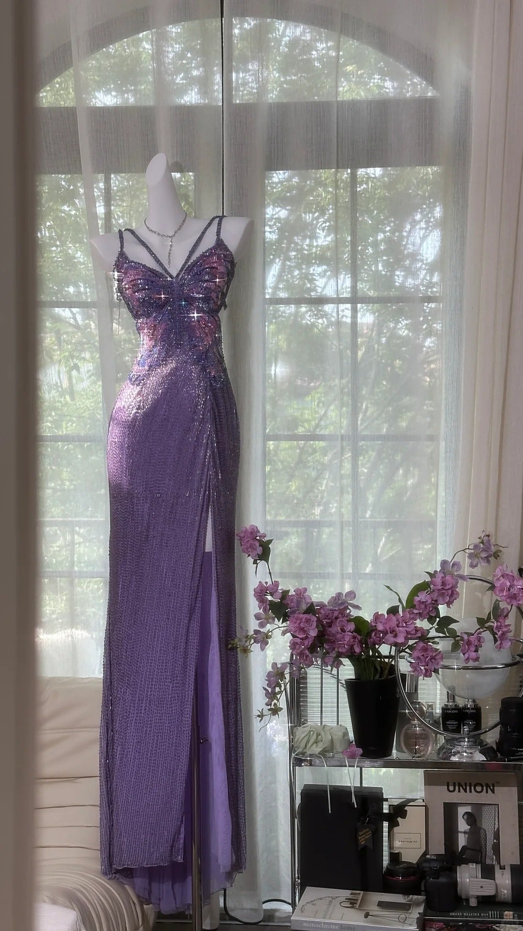 Purple Shiny Evening Dresses, Sleeveless Long Prom Party Gowns With Sl classygown Purple Shiny Evening Dresses, Sleeveless Long Prom Party Gowns With Sl classygown