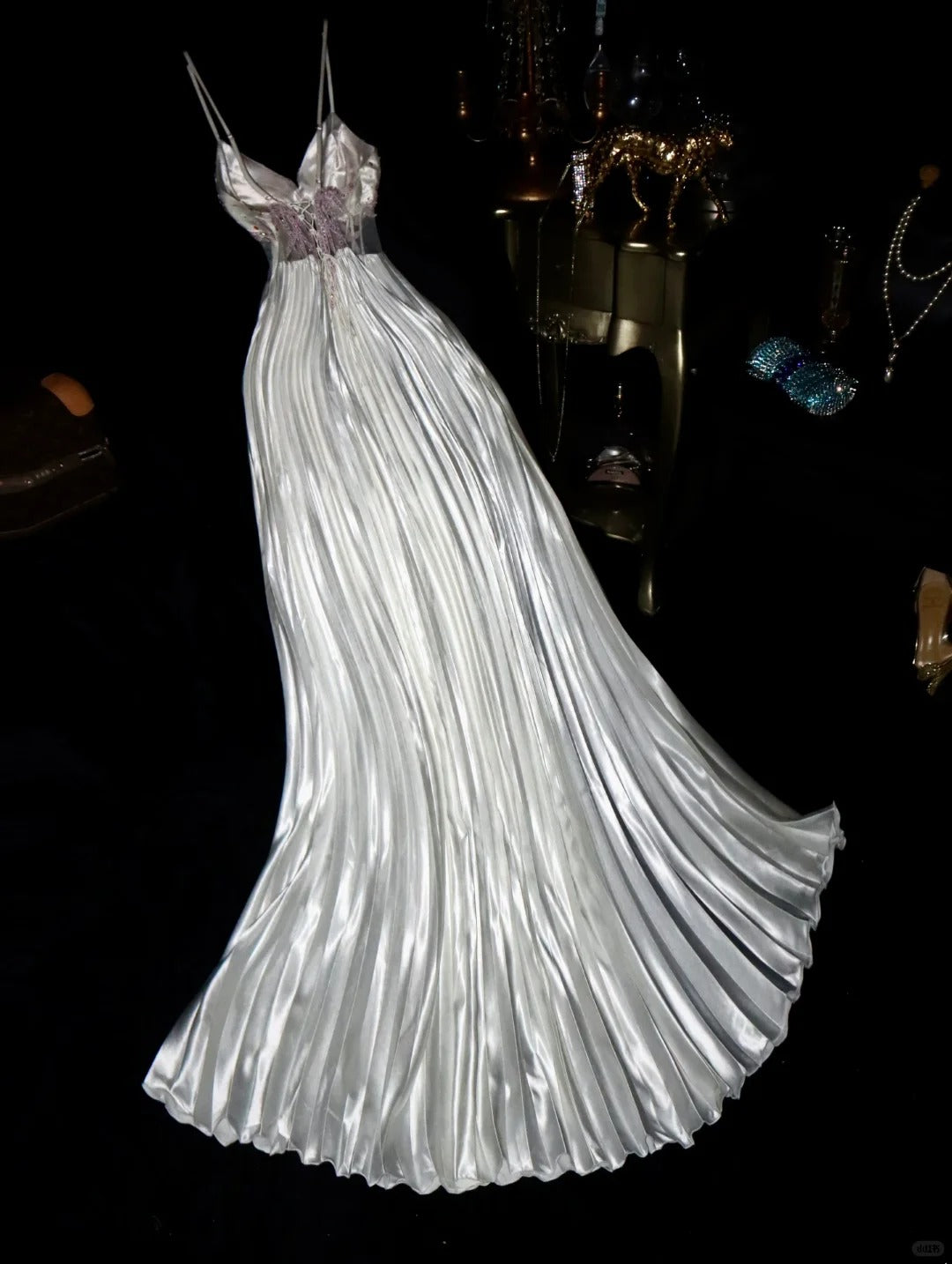 A Line Vintage Spaghetti Straps Long Prom Party Dresses Unique Evening Dress cg26064