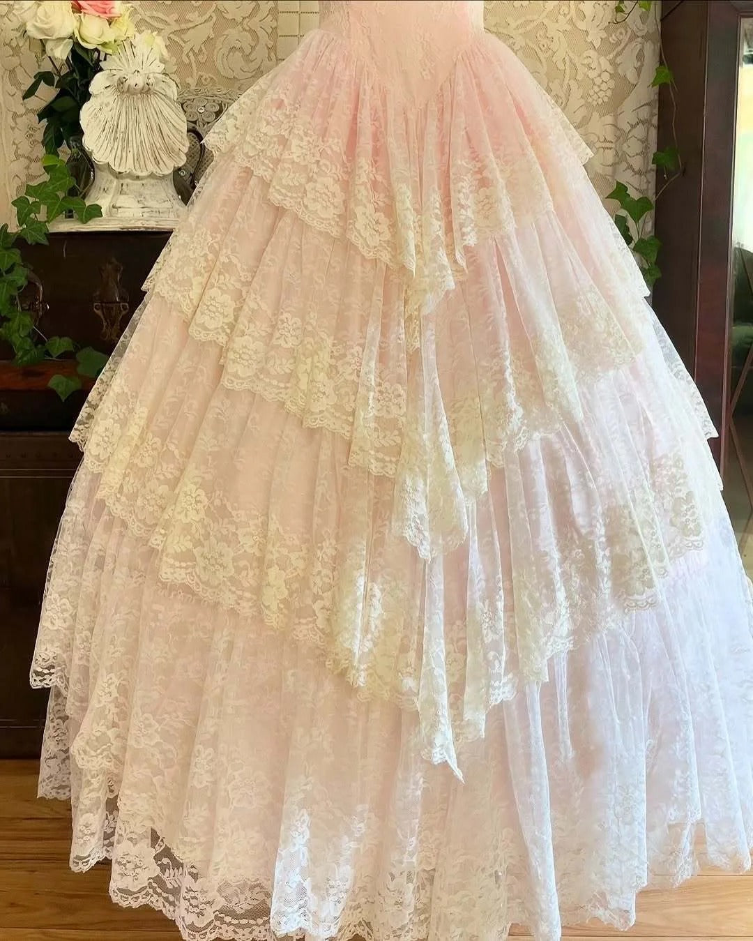 A Line Pink Prom Party Dresses Lace Tulle Unique Evening Dress cg26047