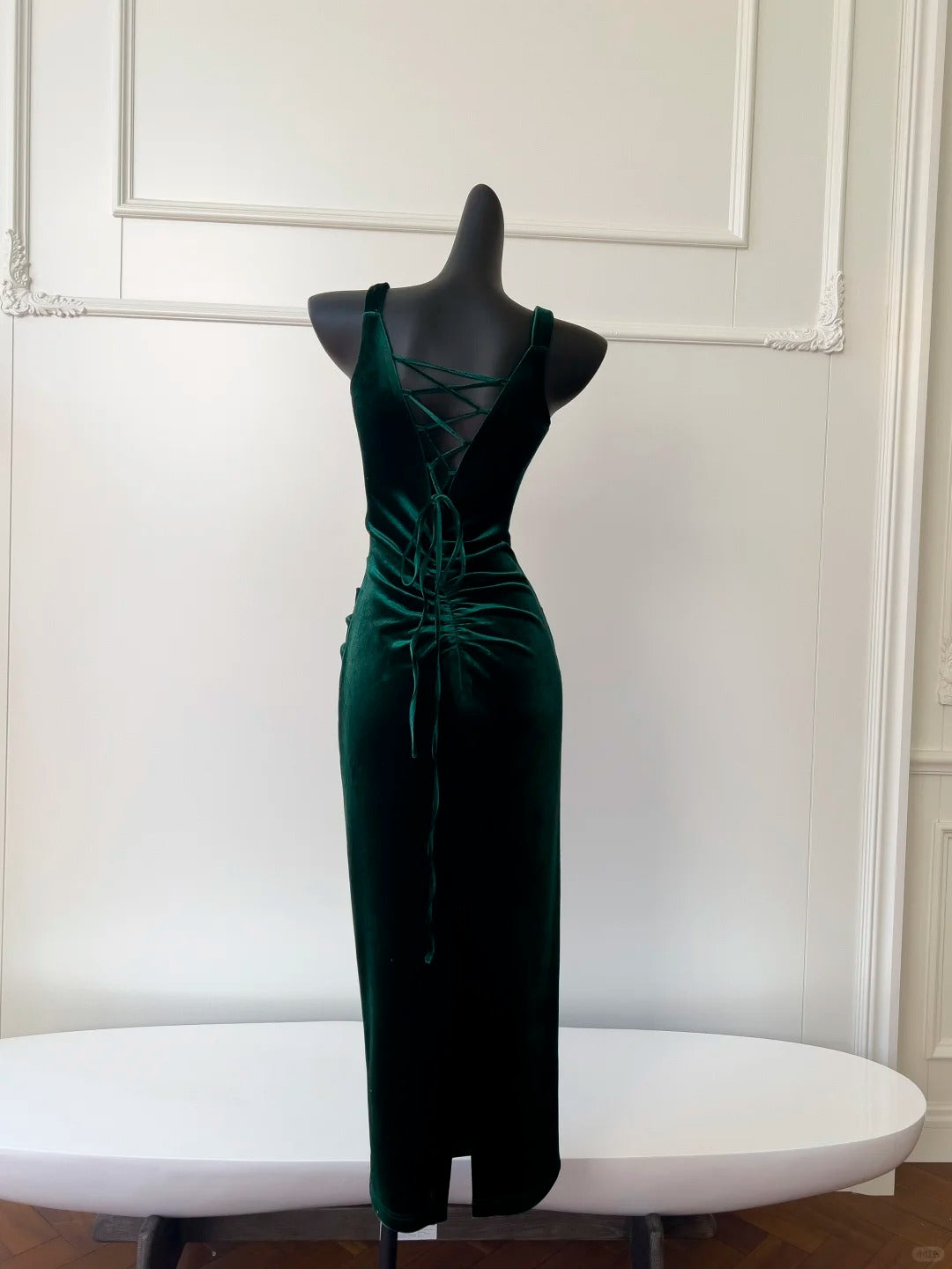 Green Velvet Vintage Evening Dresses,Sleeveless Party Gowns cg25488