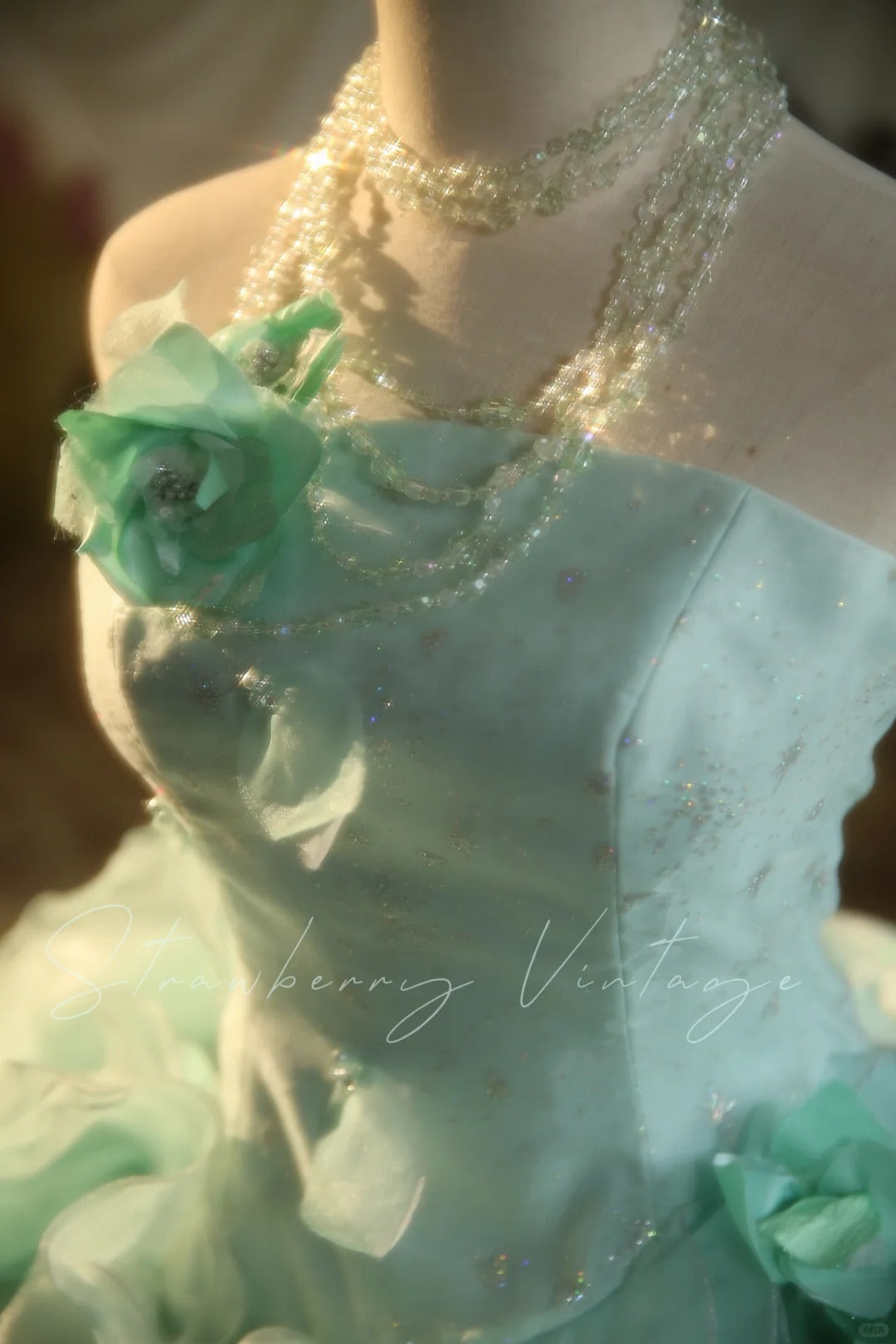 A Line Green Tulle Ball Gown Quinceanera Dress Evening Dress cg25478