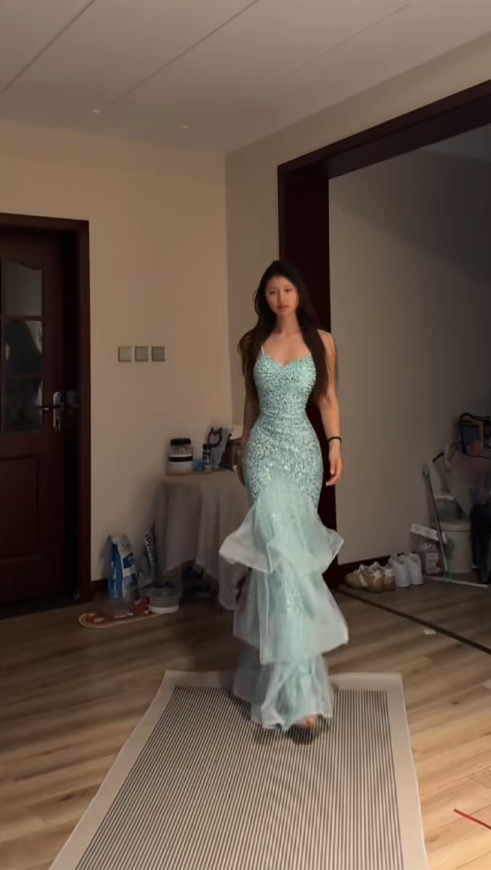 Blue Mermaid Evening Dresses, Long Sequin Prom Party Gowns cg25536