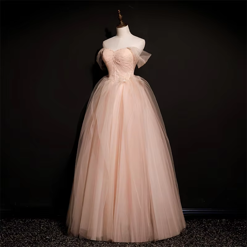 Pink Tulle Princess Beaded And Lace Long Formal prom Dress, Pink Party Dress Evening Dress cg21801
