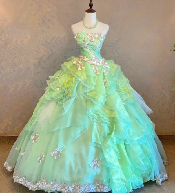 Ball Gown Green Prom Party Dress Princess Sweet 15 Birthday Dress cg26261