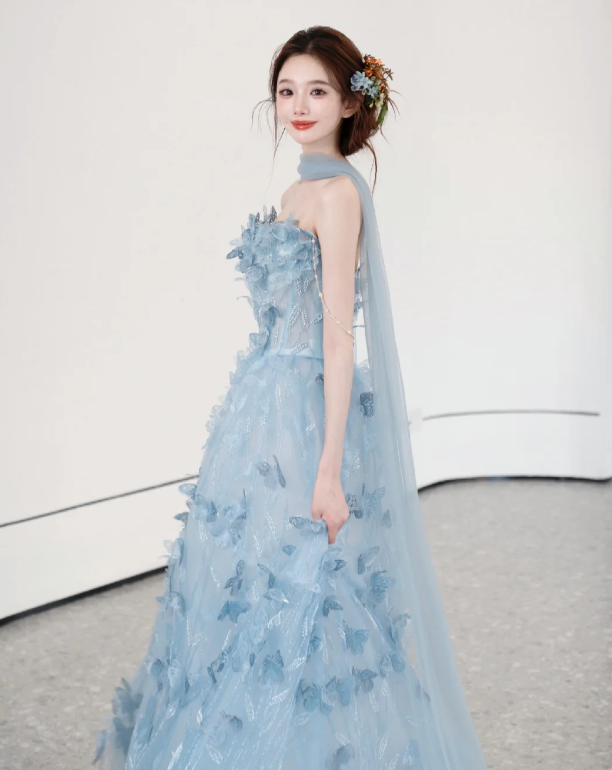 Strapless Blue Sweet 16 Birthday Dress Tulle Prom Party Dress cg26251