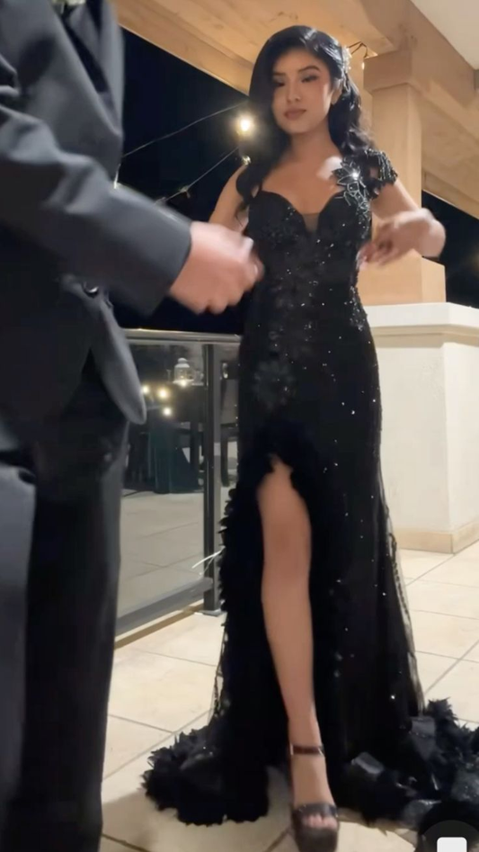 Black Euphoric Prom Dress V Neck Mermaid Evening Dress Graduation Dress cg26148