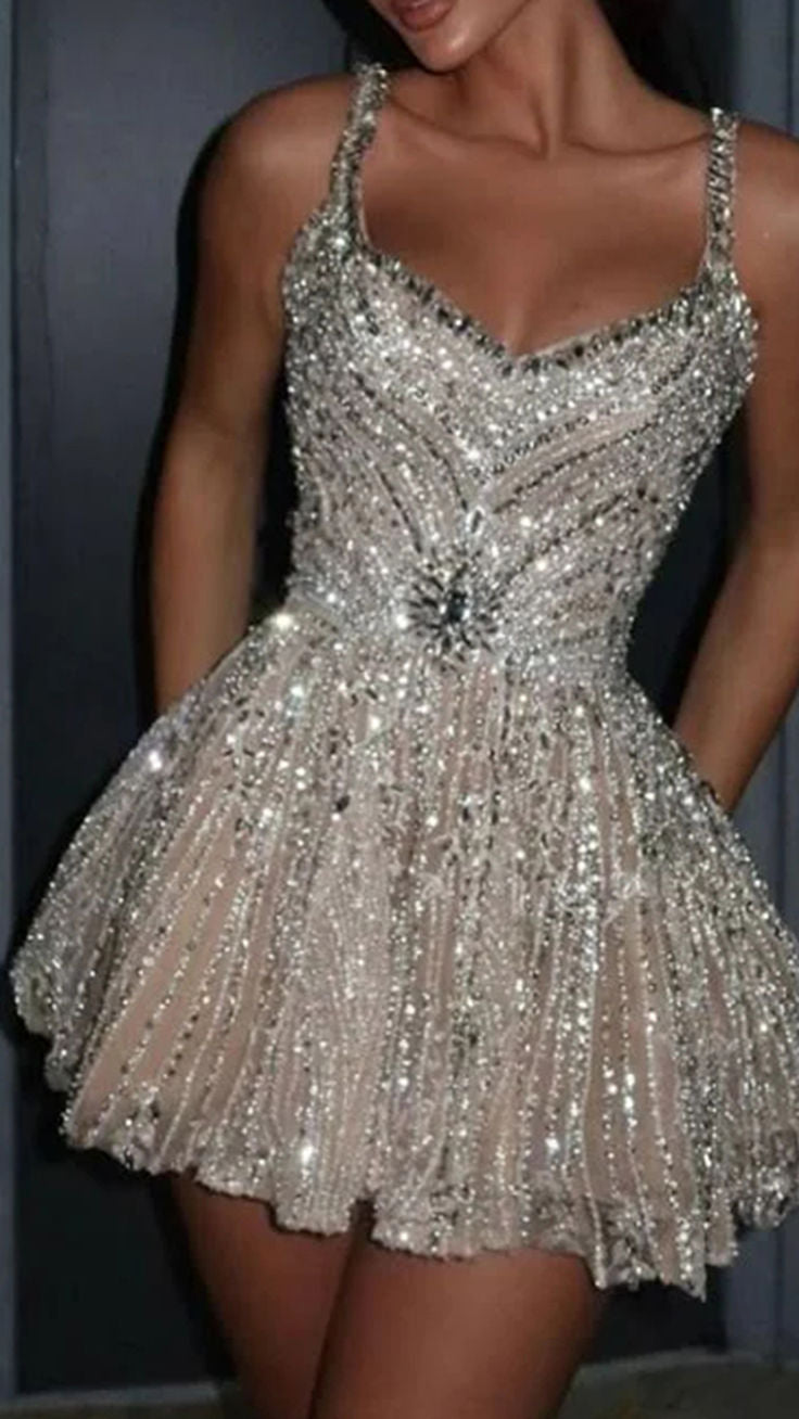 v-neck straps beaded a-line sparkly party homecoming dress cg26174