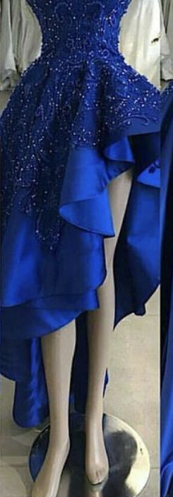 Royal Blue High Low Evening Party Dresses Sweetheart Beaded Lace Applique Ruffles Skirt Summer Occasion Prom Gowns cg1995