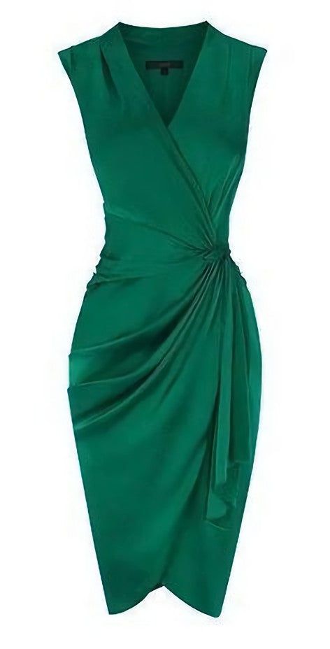 A-Linie, tiefer V-Ausschnitt, grünes Satin-Heimkehrkleid, cg6981
