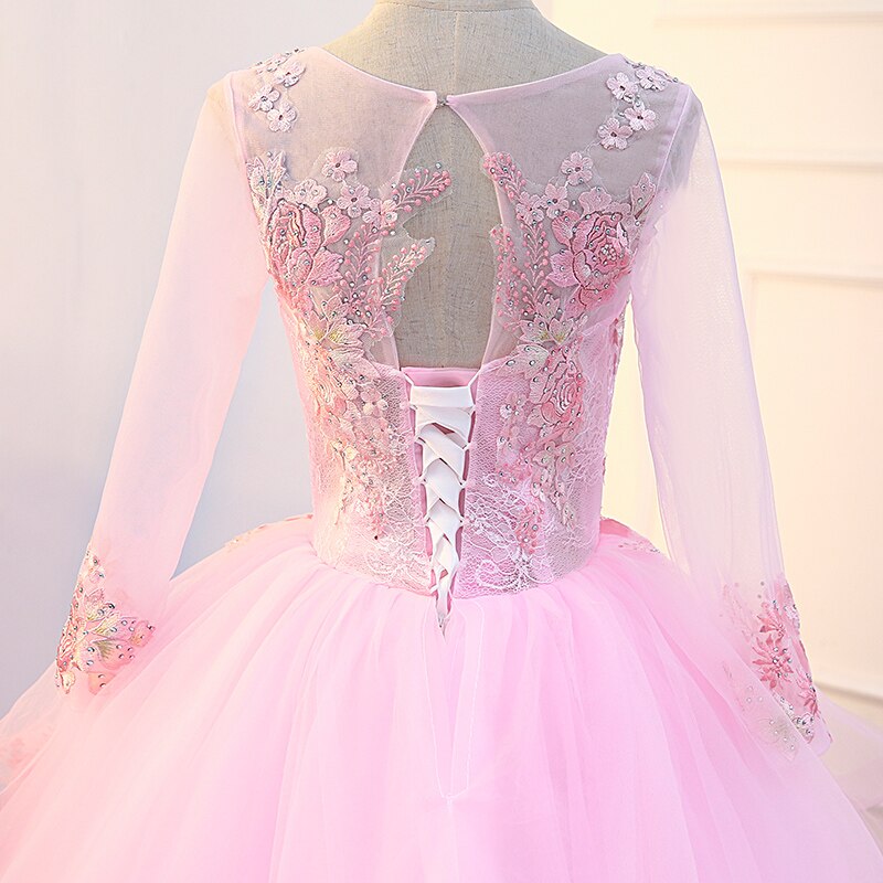 Pink Long Sleeve Quinceanera Dresses Prom Dress With Sleeve cg13625