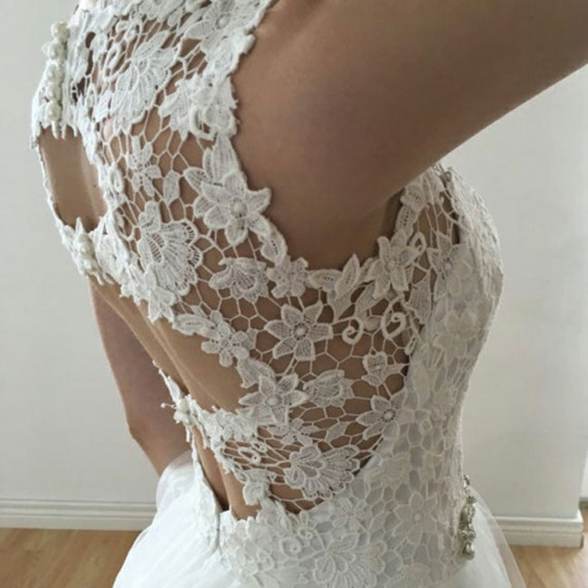 Sleeveless Floral Lace Ivory Wedding prom Gown with Tulle cg7180