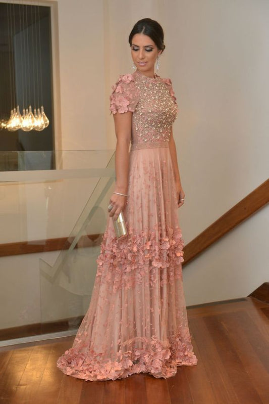 rosa Kleid mit Blumenmuster Ballkleid cg1239