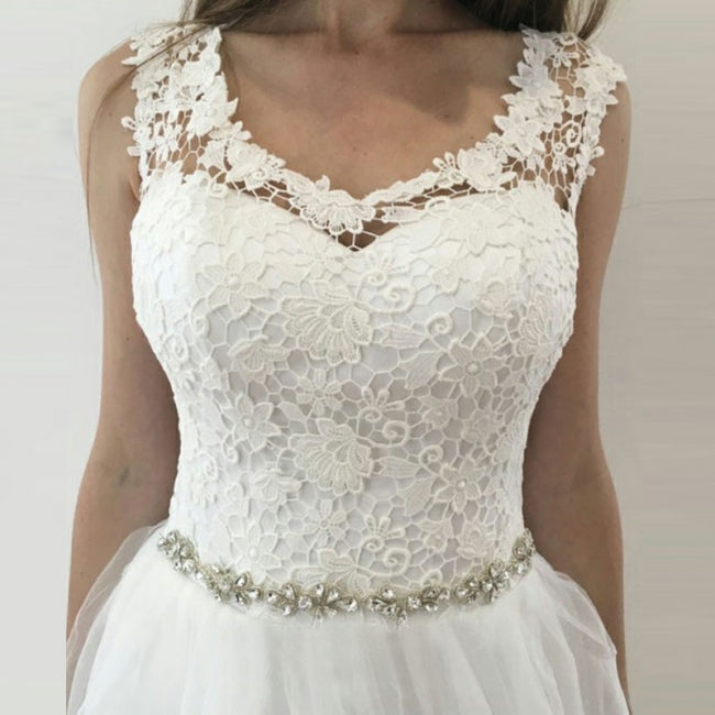 Sleeveless Floral Lace Ivory Wedding prom Gown with Tulle cg7180