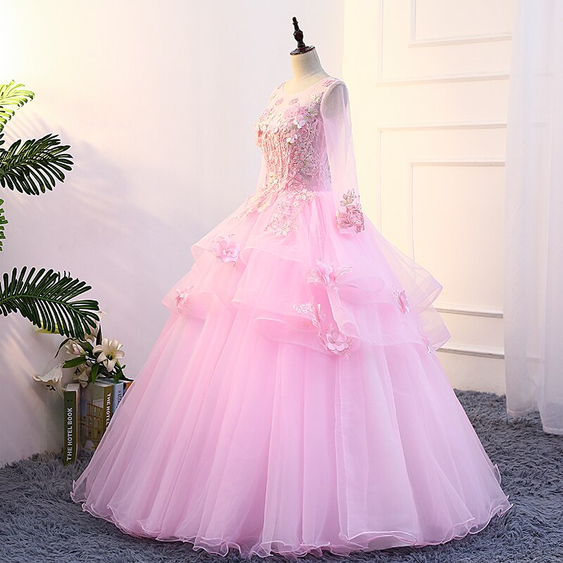 Pink Long Sleeve Quinceanera Dresses Prom Dress With Sleeve cg13625