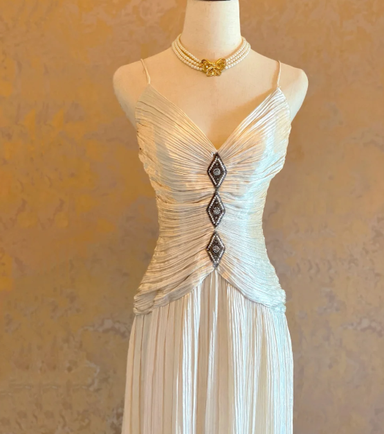 V Neck Pleated Vintage Prom Party Dress Evening Dress Birthday Outfit cg26327