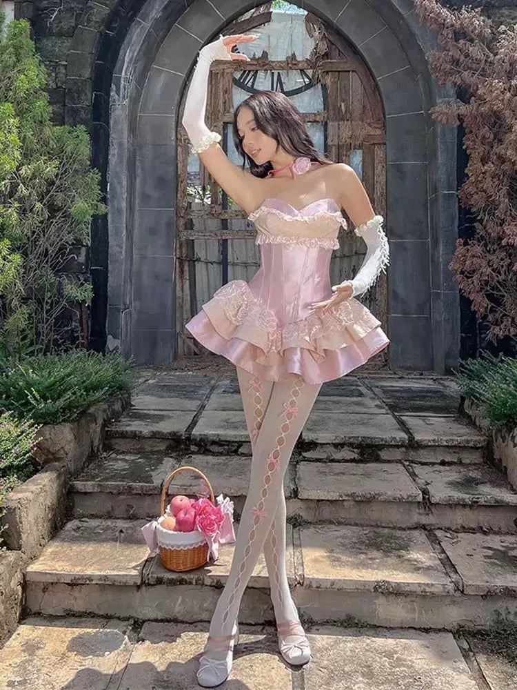 Pink Short Prom Dress with Lace Sweetheart Mini Birthday Party Dress cg26078