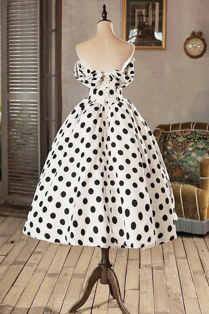 White and Black Polka Dots Short Prom Dress, Lovely A-Line Party Dress cg26225