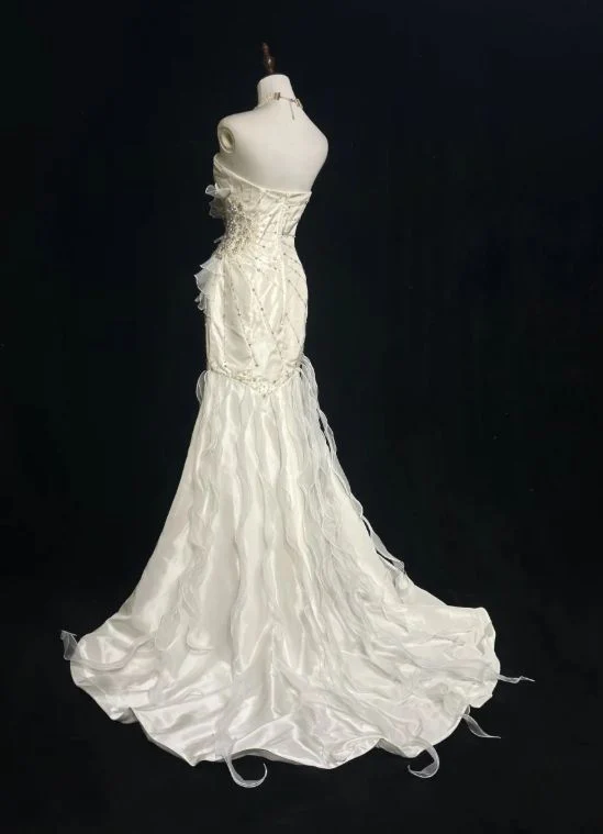 Mermaid Satin Chiffon Ruffle Beaded Long Prom Dress,Wedding Dress,Evening Dress cg26182