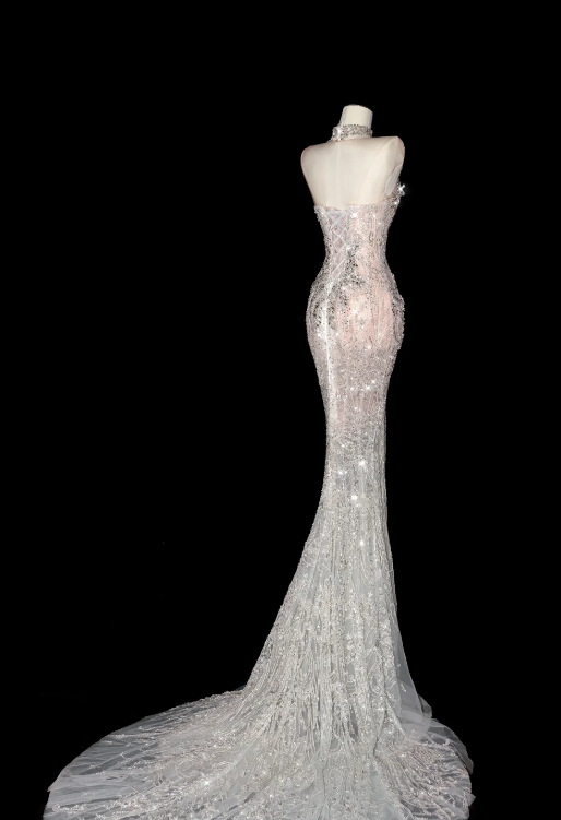 Pink Mermaid Sequins Prom Party Dress Shiny Sexy Birthday Dress Evening Dress cg26375