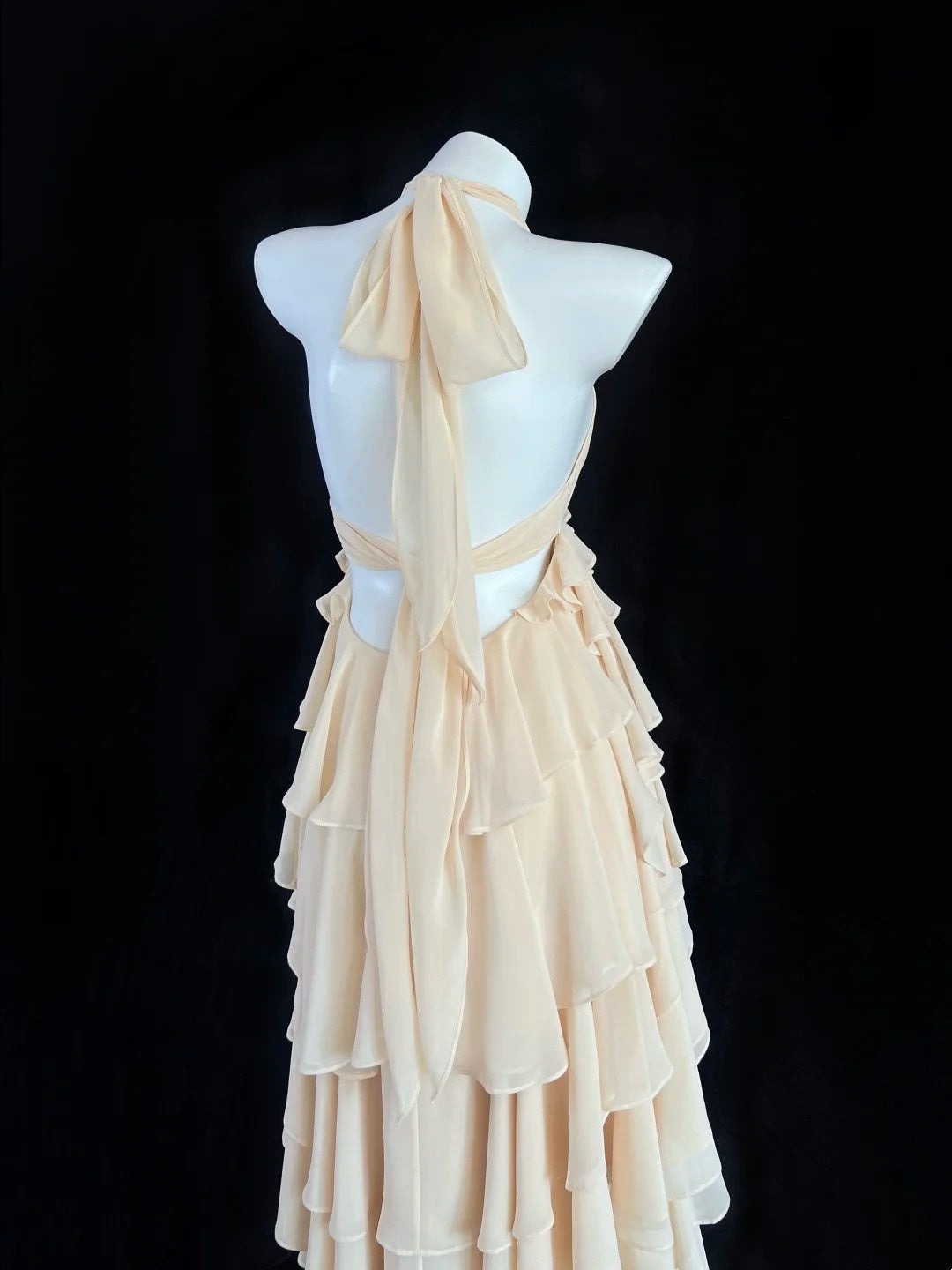 Graceful Apricot Ruffled Prom Dress Halter Neck Tiered A-Line Evening Dress CY0046
