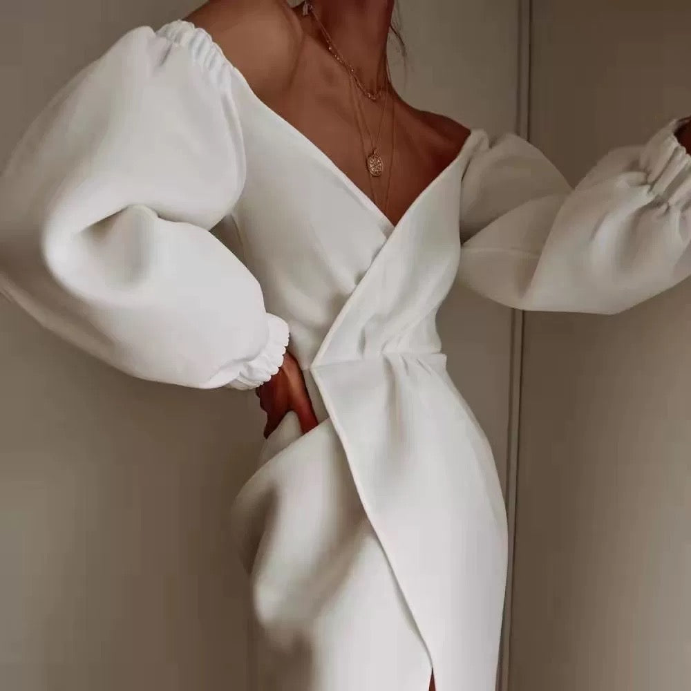Ballkleider V-Ausschnitt Wadenlang A-Linien-Partykleid für Damen cg19879