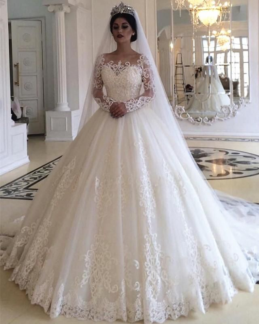 Prinzessin Stil Lange Ärmel Spitze Brautkleider cg20117