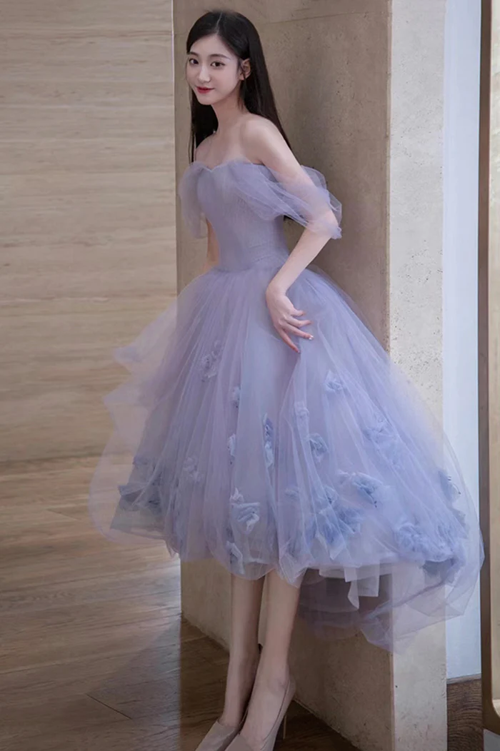 Purple Tulle Short Prom Dress A Line Evening Dress cg25010