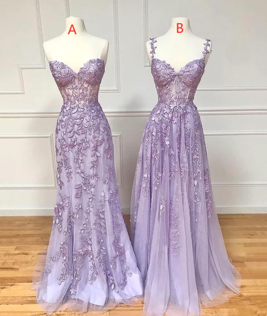 LILA LANGES BALLKLEID AUS SPITZE cg24969