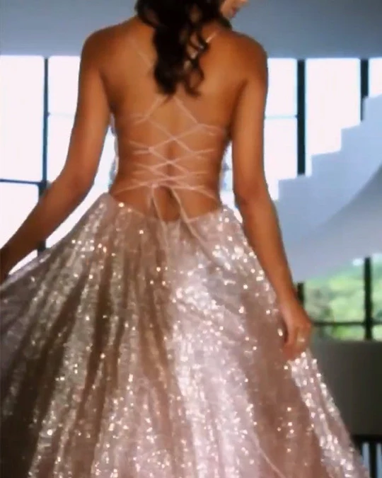 Glitzerndes Ballkleid mit Schnürung am Rücken, formelles Abendkleid für Damen, cg20377