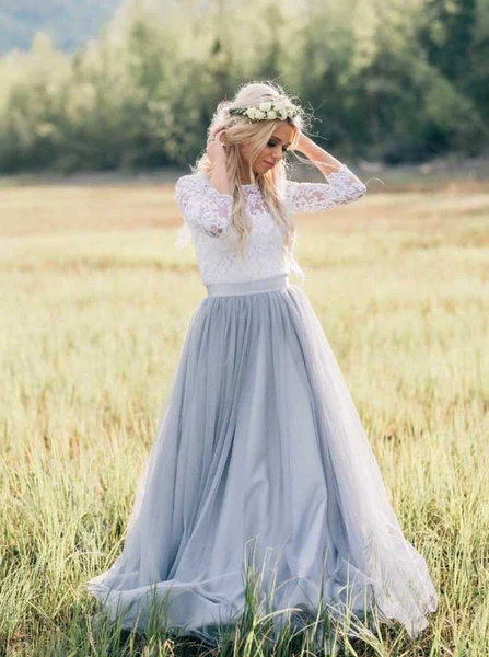 Lace Tulle 3/4 Sleeves A Line Formal Long Bridesmaid prom Dresses for Weddings cg6486