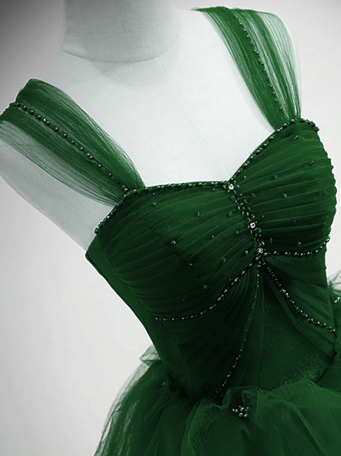 Green Tulle Beaded Sweetheart Long Party Dress, Green A-line Prom Dress Evening Dress cg25057