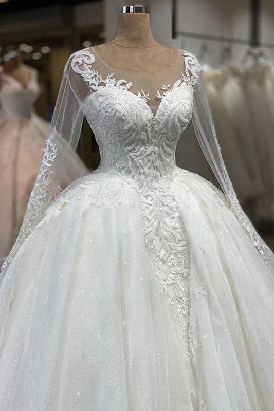 Elegant Long Sleeve Ball Gown Tulle Wedding Dress prom dresses with sleeves cg24773