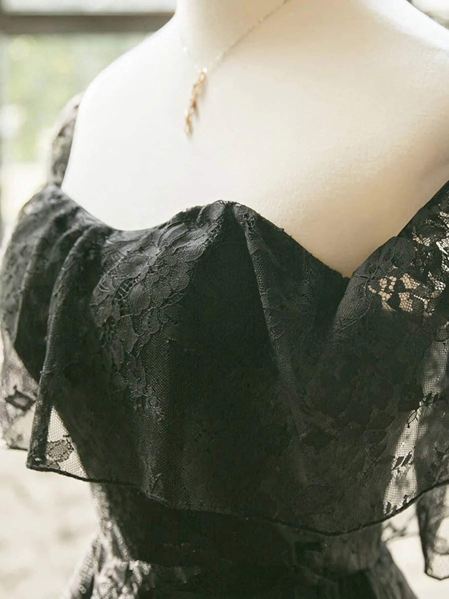 Black Off Shoulder Lace Sweetheart Lovely Short Homecoming Dress, Black Party Dress cg25022
