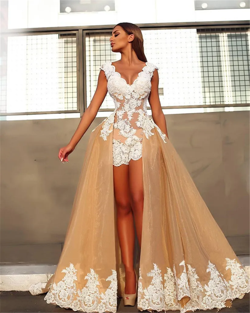 A-Line/Princess Sleeveless V-neck Sweep/Brush Train Lace Organza prom Dresses cg6738