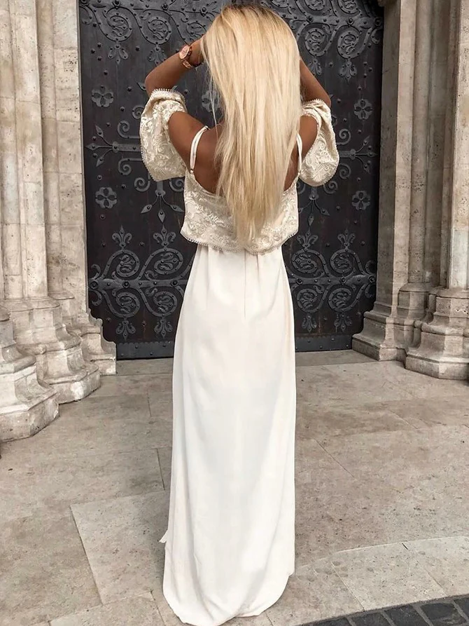 Fancy Spaghetti Straps Cold Shoulder Split Prom Dress Ruffles cg5624