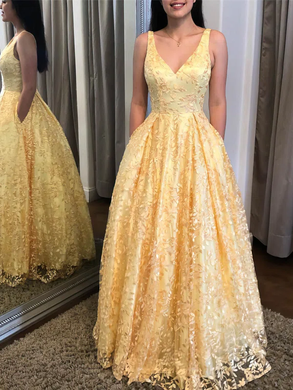 Elegant Yellow Long Prom Dress with Pockts cg6761