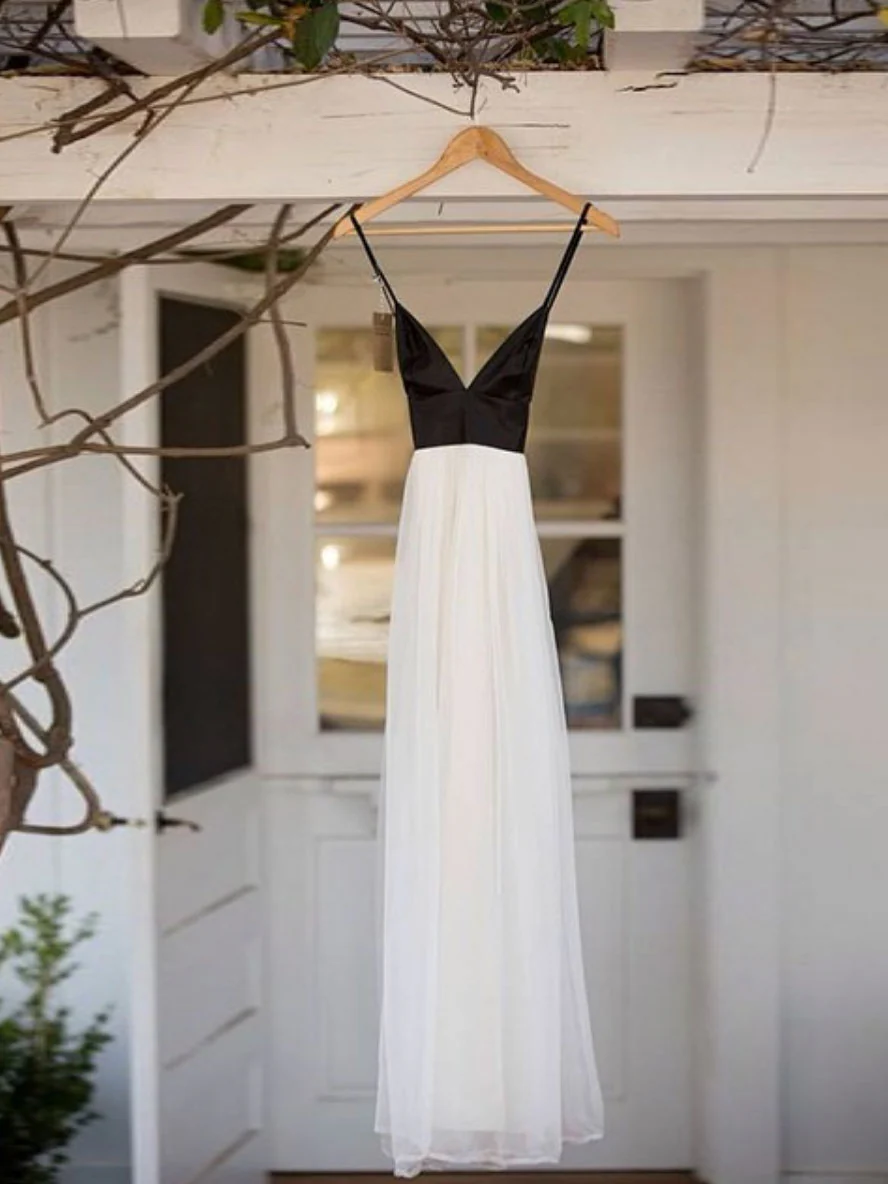 tulle v neck simple long prom dress cg5740