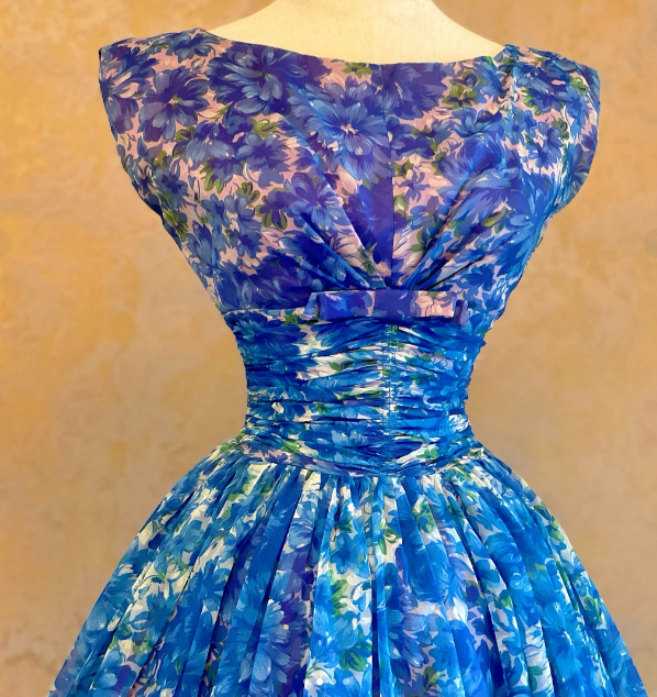 Sleeveless Blue Flora Prom Party Dress Midi Length Evening Dress cg26333